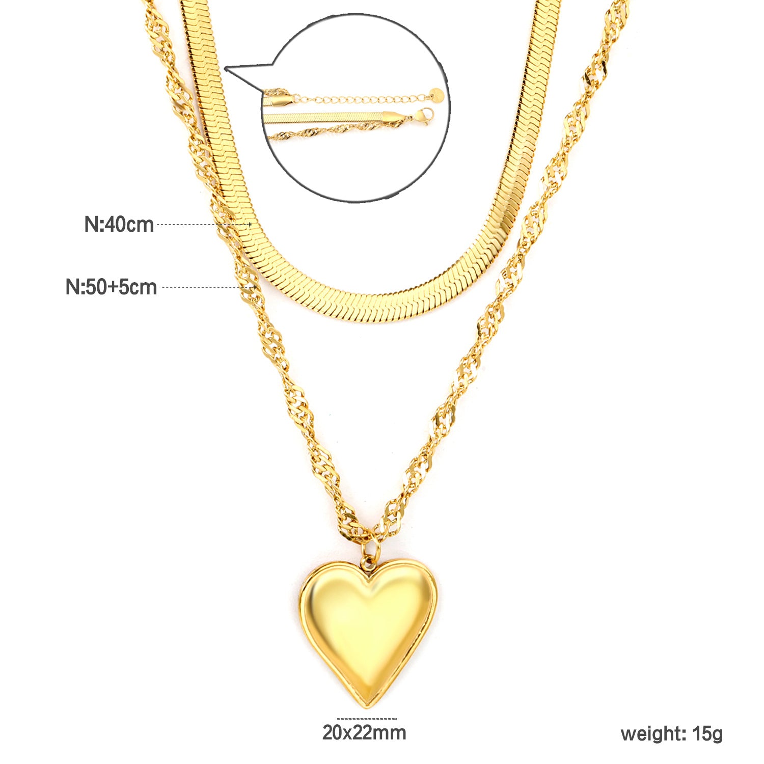 Wholesale 18k Gold-Plated Heart Pendant Stainless Steel Necklace