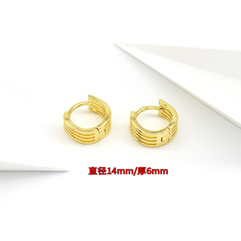 Wholesale Smooth European and American Fashionable Versatile Simple Copper Gold-plated Earrings