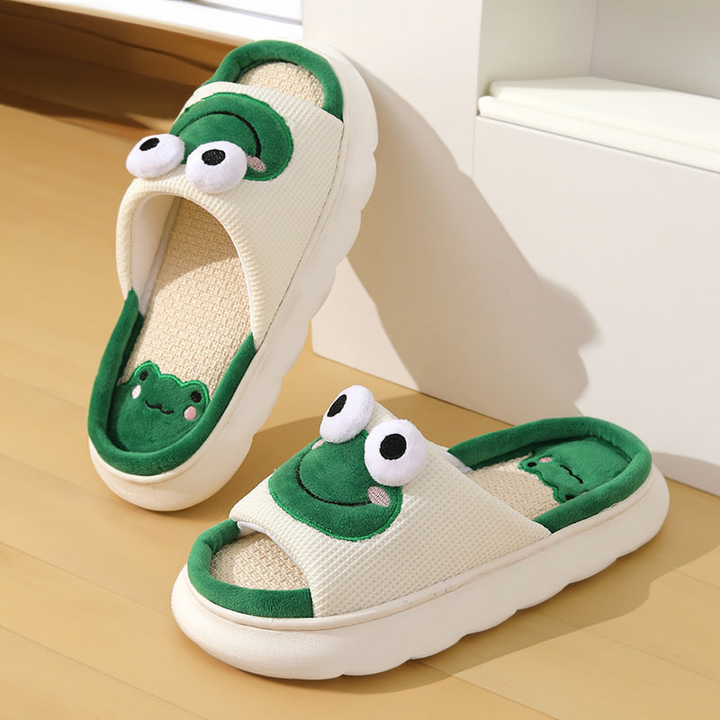 Wholesale Cute Milk Frog Cartoon Linen Thick Sole Slippers