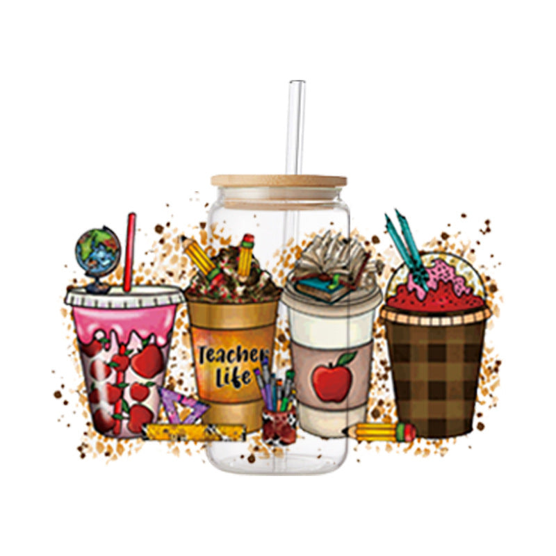 Wholesale 5PCS 16oz Glass Cup Cute Cup Stickers wraps