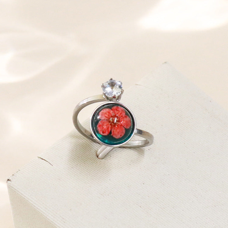 Wholesale 12pcs Zircon Everlasting Flower Stainless Steel Open Ring