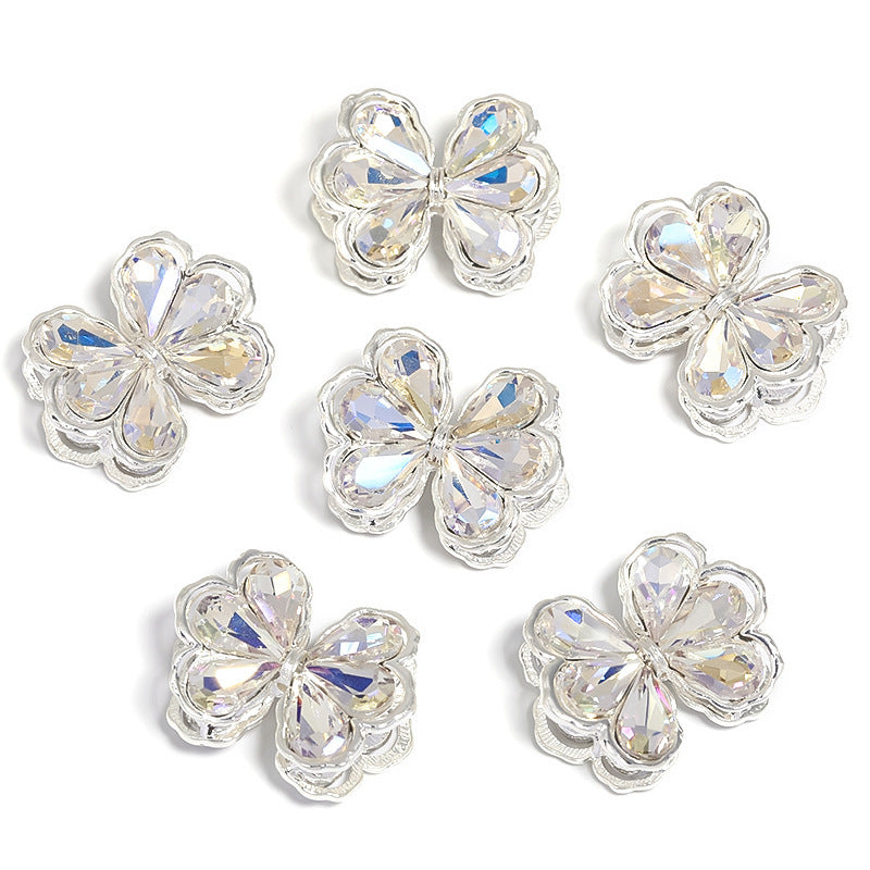 Wholesale 10pcs Alloy rhinestone heart bow through-hole beads