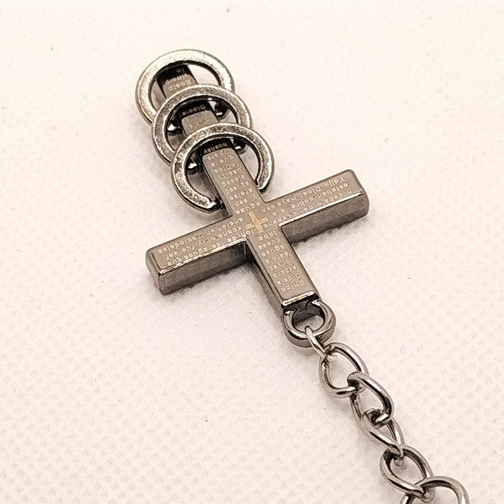 Wholesale Three Ring Laser Engraving Cross Alloy Keychain