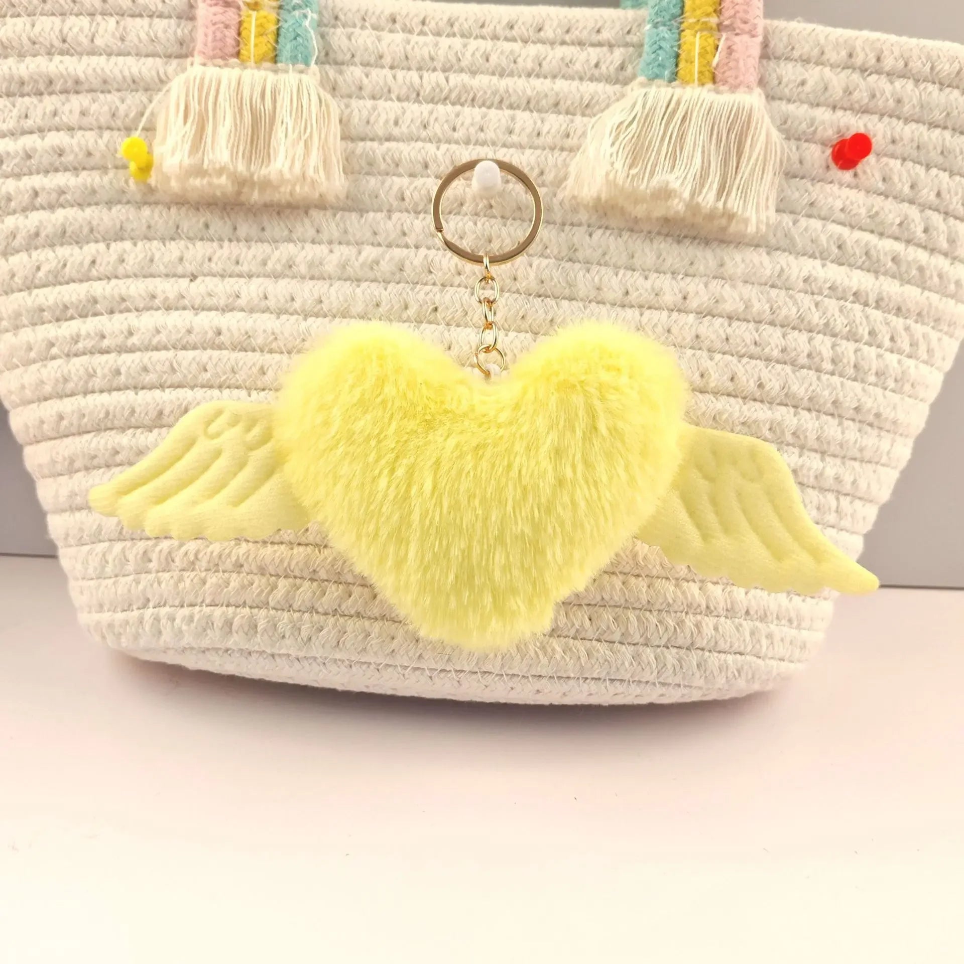 Wholesale Heart wings fur ball keychain