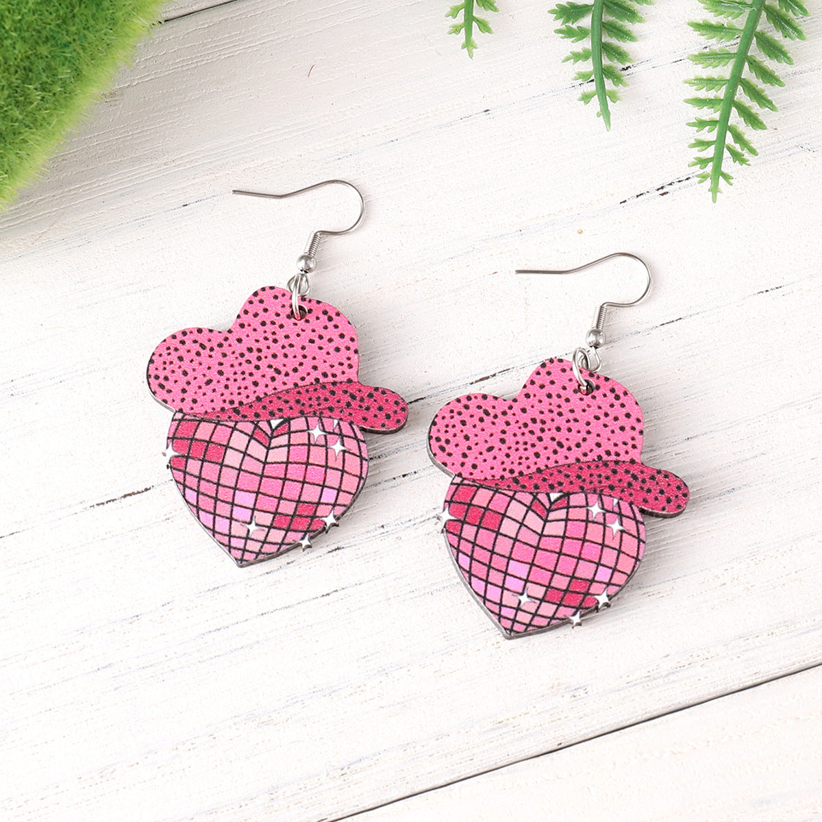 Wholesale Western style cowboy hat boots pendant wooden double-sided earrings