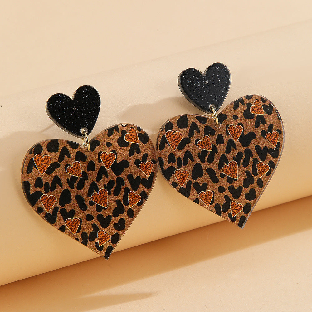 Wholesale Valentine' s Day love pink leopard print glitter Acrylic Earrings
