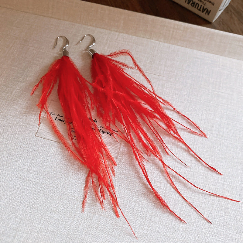 Wholesale Diamond studded bow feather tassel earrings