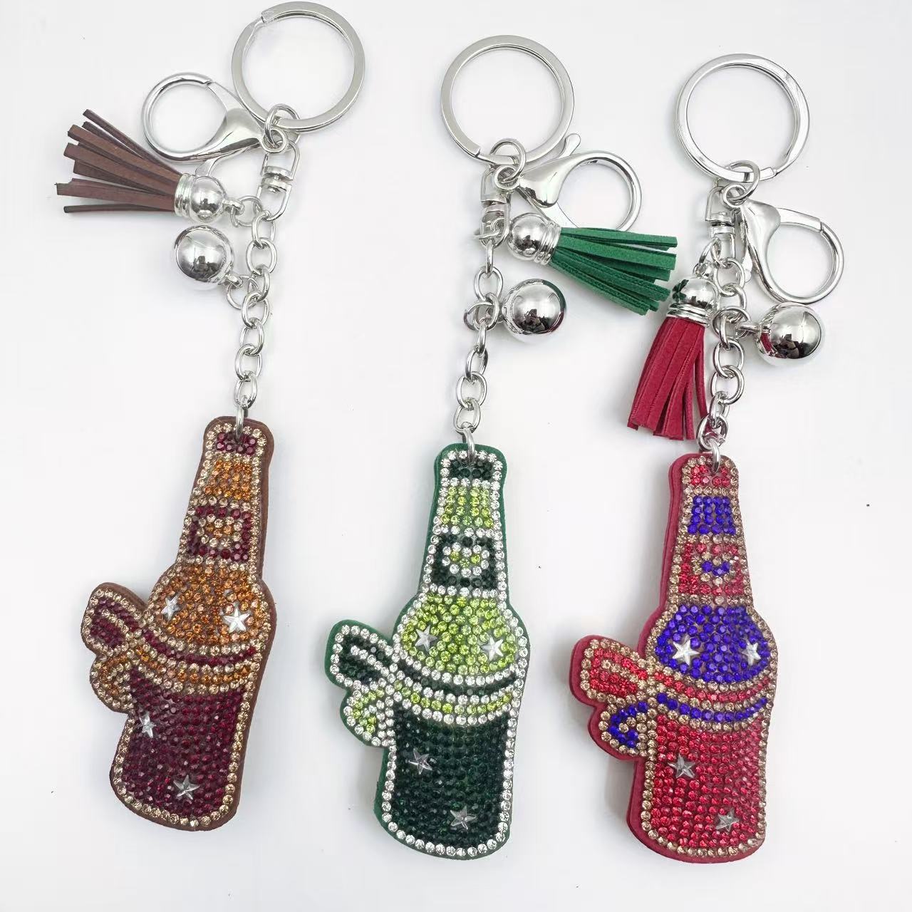 Wholesale Rhinestone Wine Bottle Keychain With Tassel Fashion Accessory For Gift Giving Boutique Resale