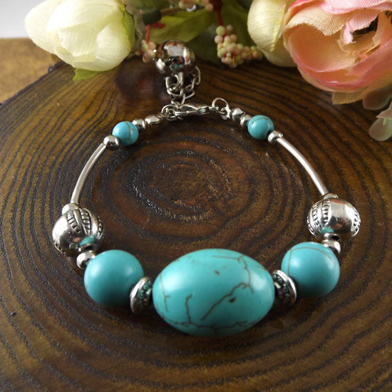 Wholesale Nepalese Retro Ethnic Style Turquoise Alloy Bracelet