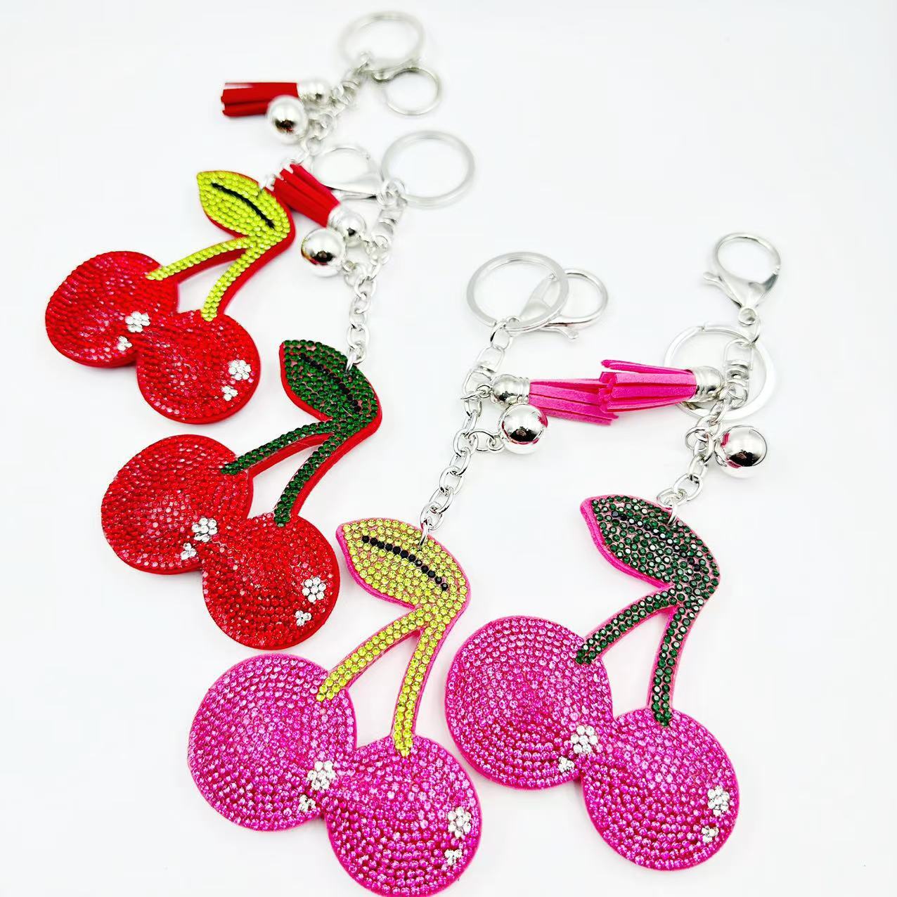 Wholesale cherry rhinestone flannel keychain package pendant keychain