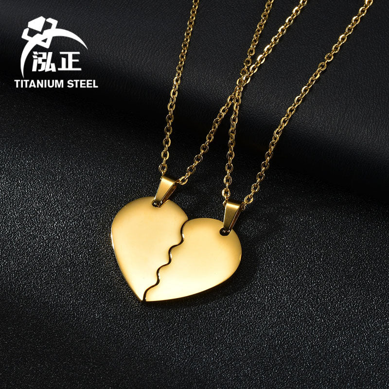 Wholesale Stainless Steel Double Half Heart Puzzle Couple Necklace