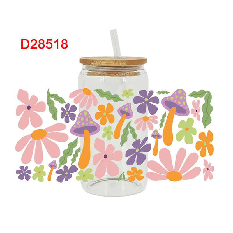 Wholesale Pink and red flowers 16oz Cup UV DTF Wraps