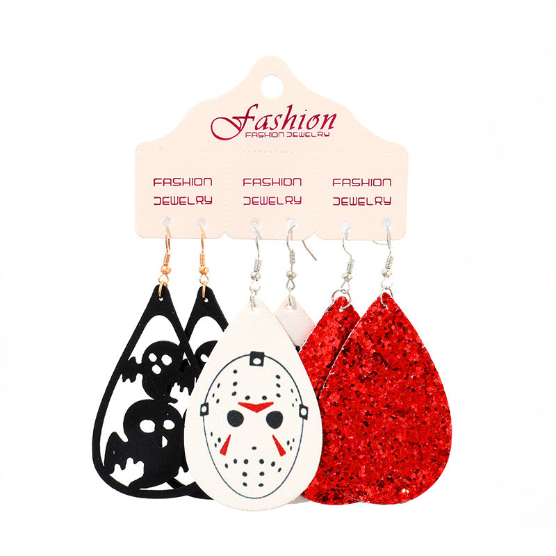 Wholesale PUHalloween Scary, Funny, Teardrop-shaped Skull Pumpkin Earrings