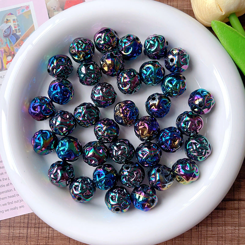 Wholesale 10pcs AB Color Plated Solid Color Wool Ball Straight Hole Acrylic Beads