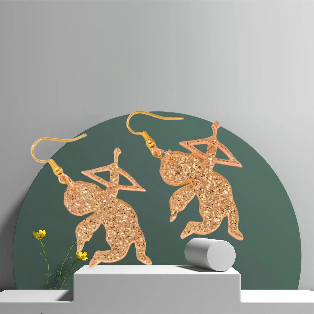 Wholesale Sparkling Pink Cupid Letter LOVE Bow Earrings