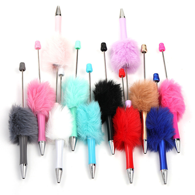 Wholesale 5pcs Creative DIY Plush Multi colored Ball Beads Plastic Rotating Ballpoint Pen