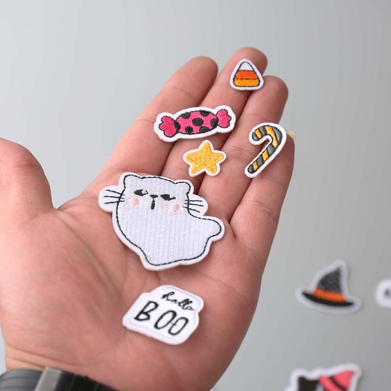 Wholesale  Embroidered Patch Dark Cartoon Kitten Pumpkin Clothing Decor Fashion Accessory