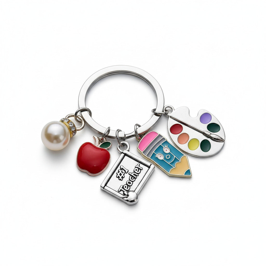 Wholesale Oil Dripping Pencil Red Apple Drawing Board Keychain Five-section Chain