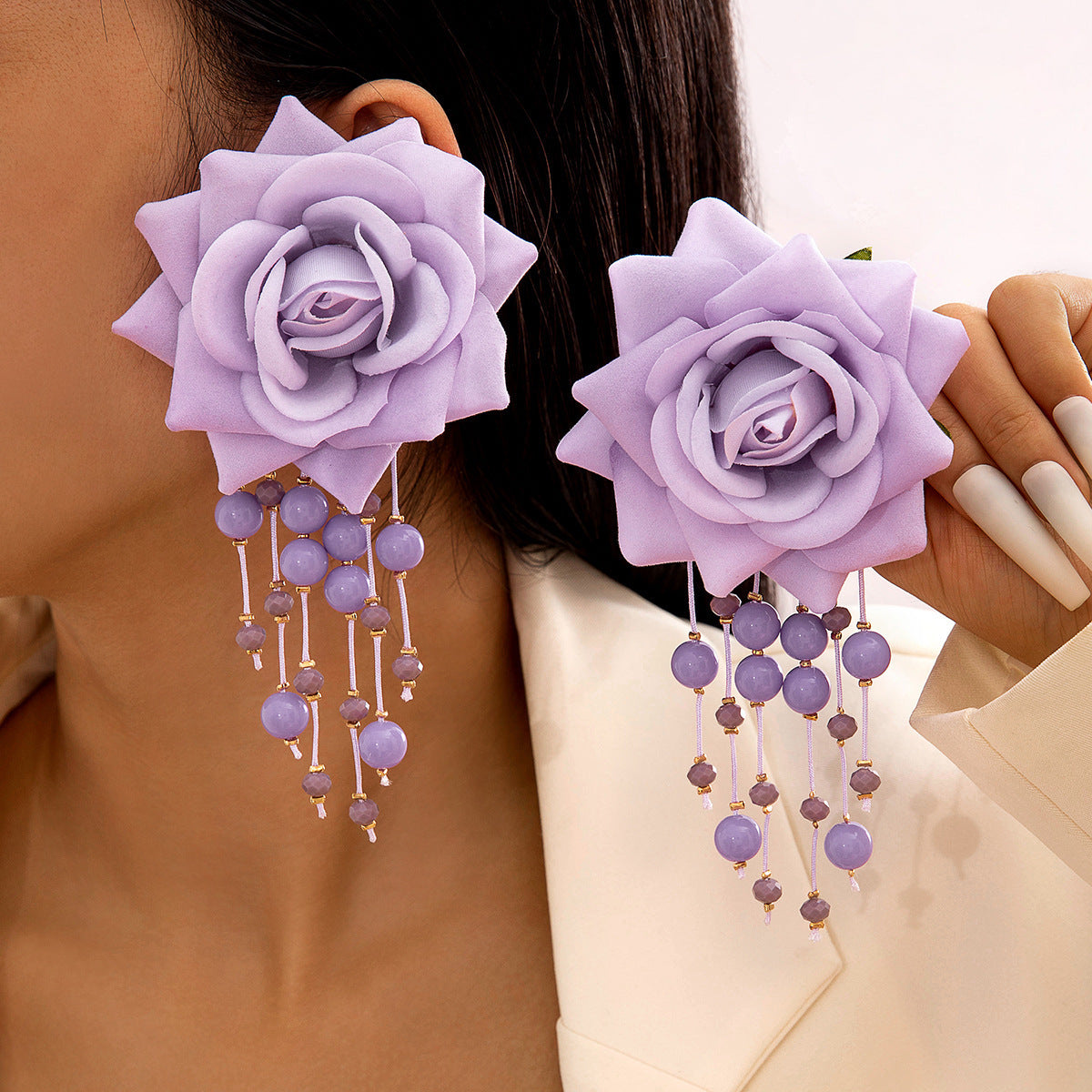 Wholesale Colorful three-dimensional rose flower earrings
