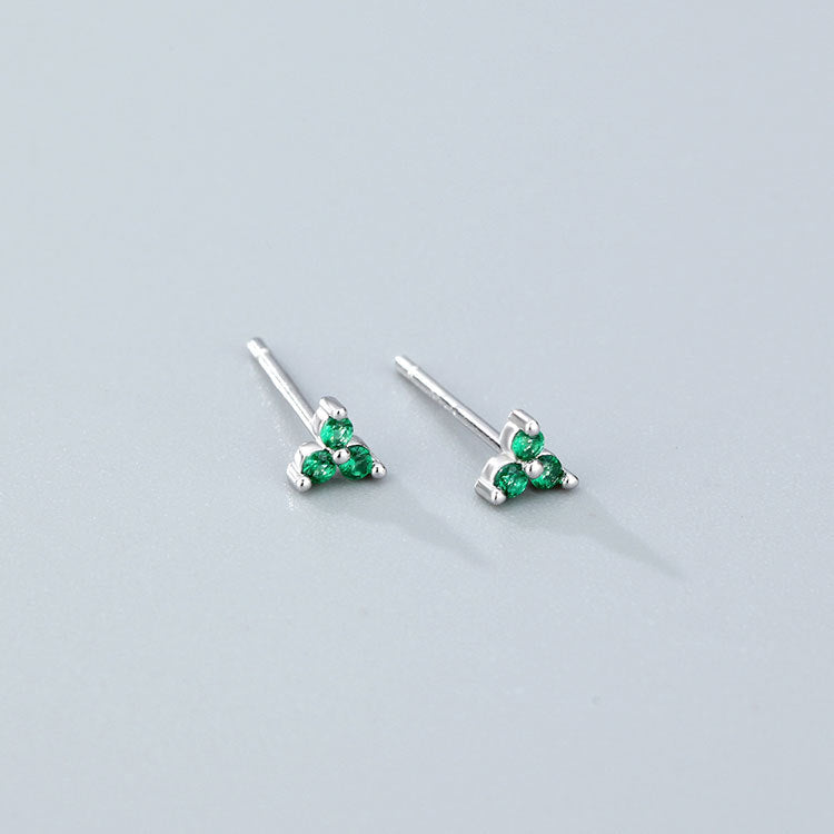 Wholesale 925 Sterling Silver Zircon Lucky Grass Three Leaf Earrings