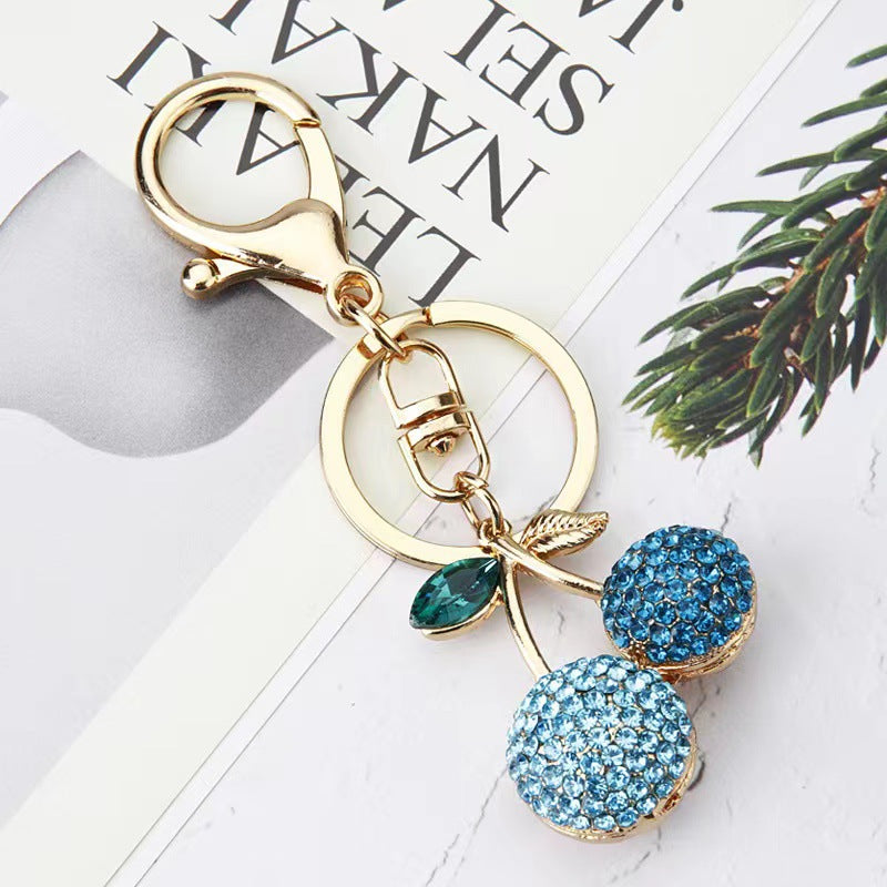 Wholesale Creative alloy rhinestone fruit Cherry keychain female cute fashion exquisite bag key chain car pendant