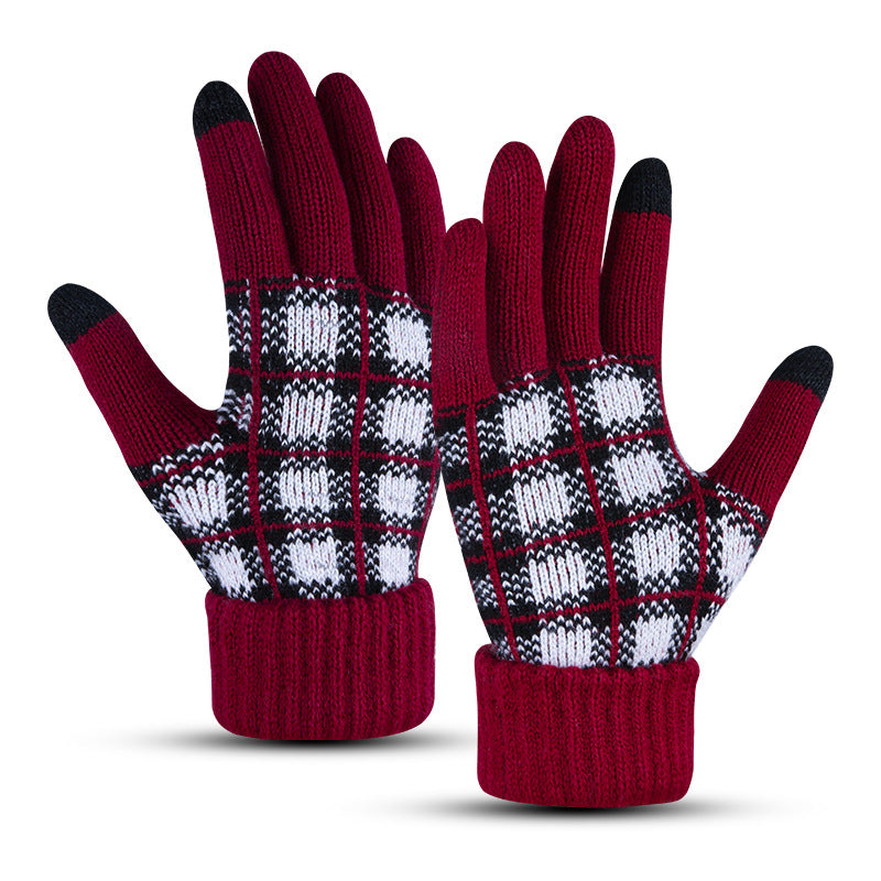 Wholesale Touchscreen Lattice with Plaid and Thickened Finger Warm Gloves
