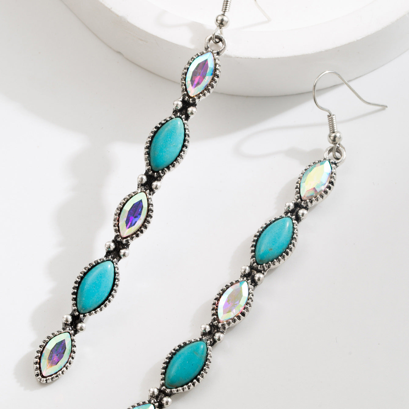 Wholesale Fashion Retro Bohemian Turquoise Leopard Ethnic Style Long Earrings