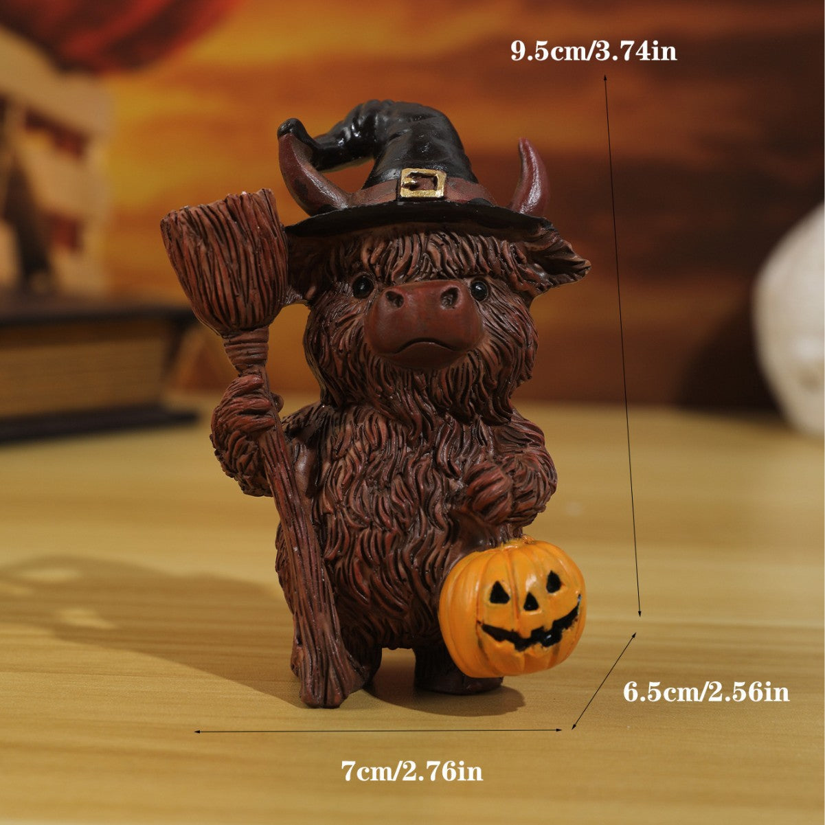 Wholesale Cute Witch Highland Cow Resin Figurine  Christmas Home Decor Gift