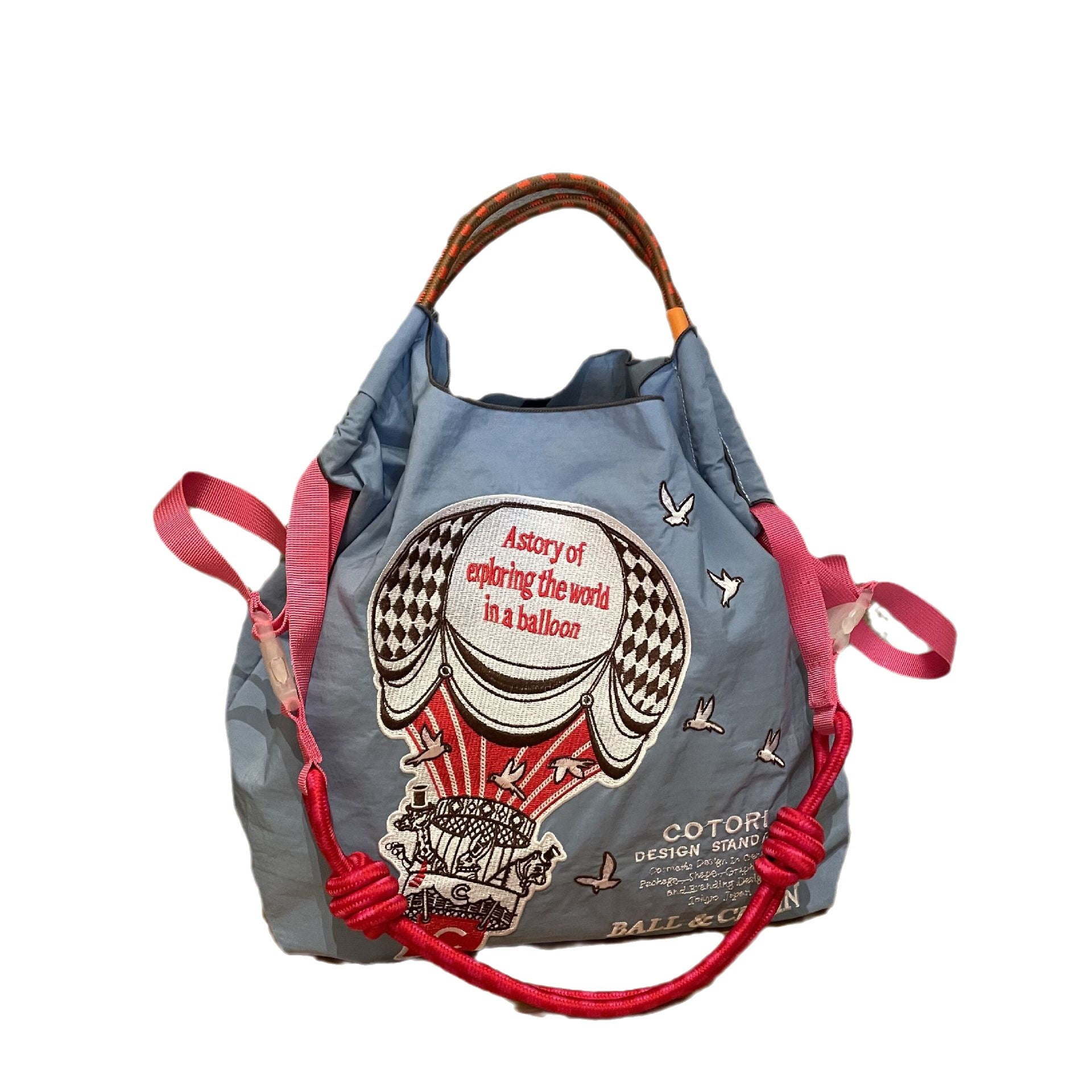 Wholesale Nylon Hot Air Balloon Embroidery Eco-Friendly Cloth Bag Single Shoulder Handbag
