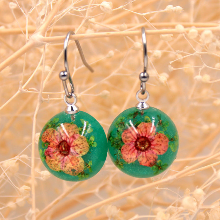 Wholesale 12pcs Handmade Transparent Round Small Daffodil Dried Flower Earrings
