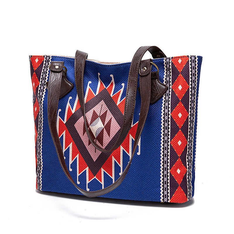 Wholesale Aztec Pattern Vintage Cotton Linen Shoulder Tote Bag