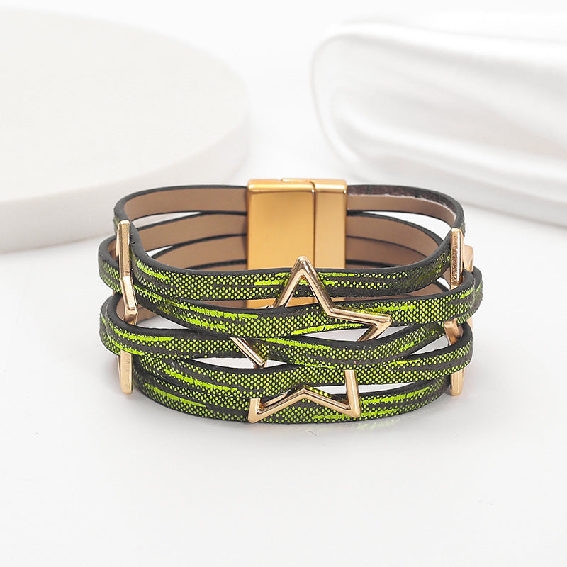Wholesale Five-pointed star PU leather magnetic buckle bracelet