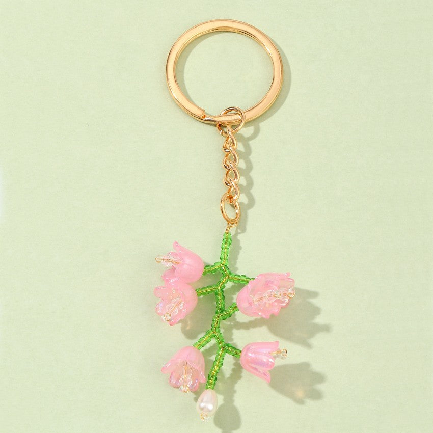 Wholesale Plastic Beaded Tulip Flower Keychain
