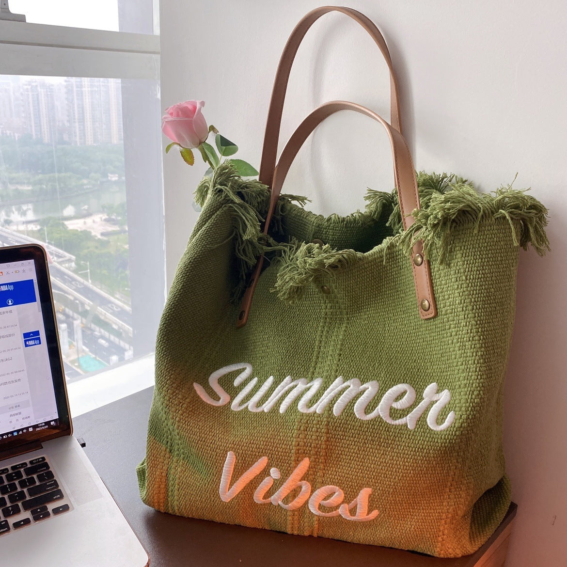 Wholesale Large Capacity Canvas Bag Embroidered Letters Tote Bag Handbag Shoulder Bag