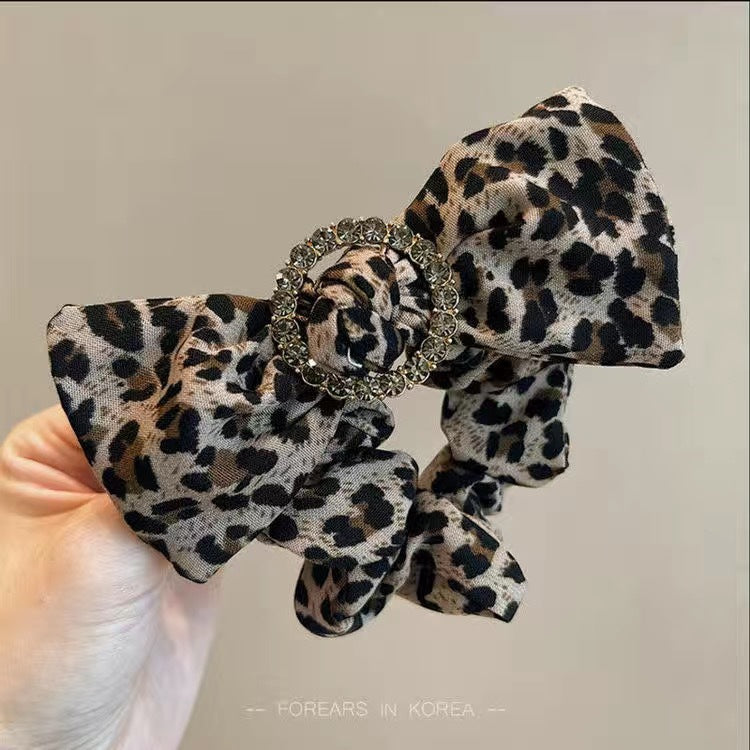 Wholesale Leopard Print Bow Fabric Hair Tie