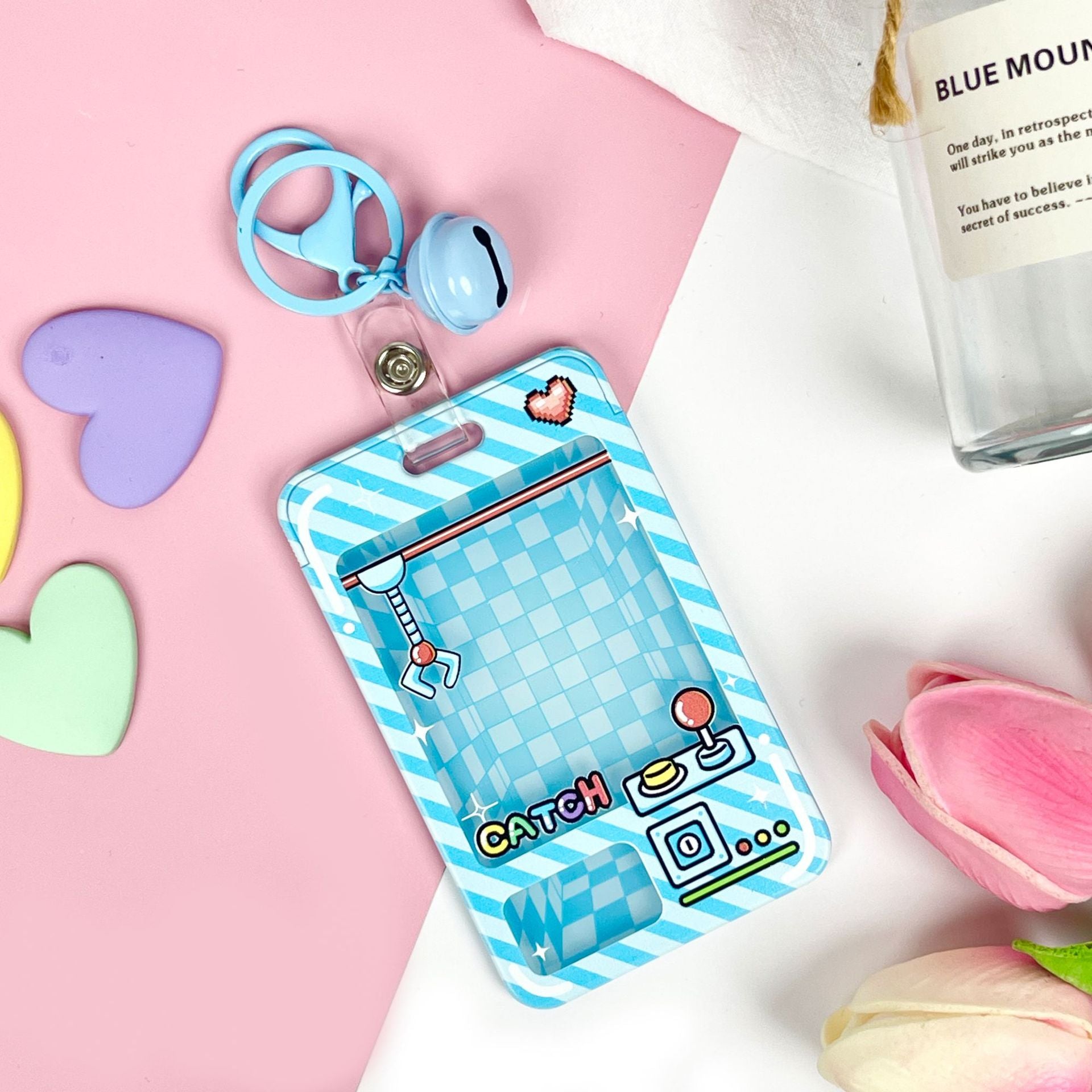 Wholesale latch type transparent card holder cartoon ID holder embossed bus card protective cover key chain