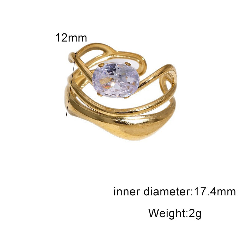 Wholesale Diamond-Set Titanium Steel Open Ring