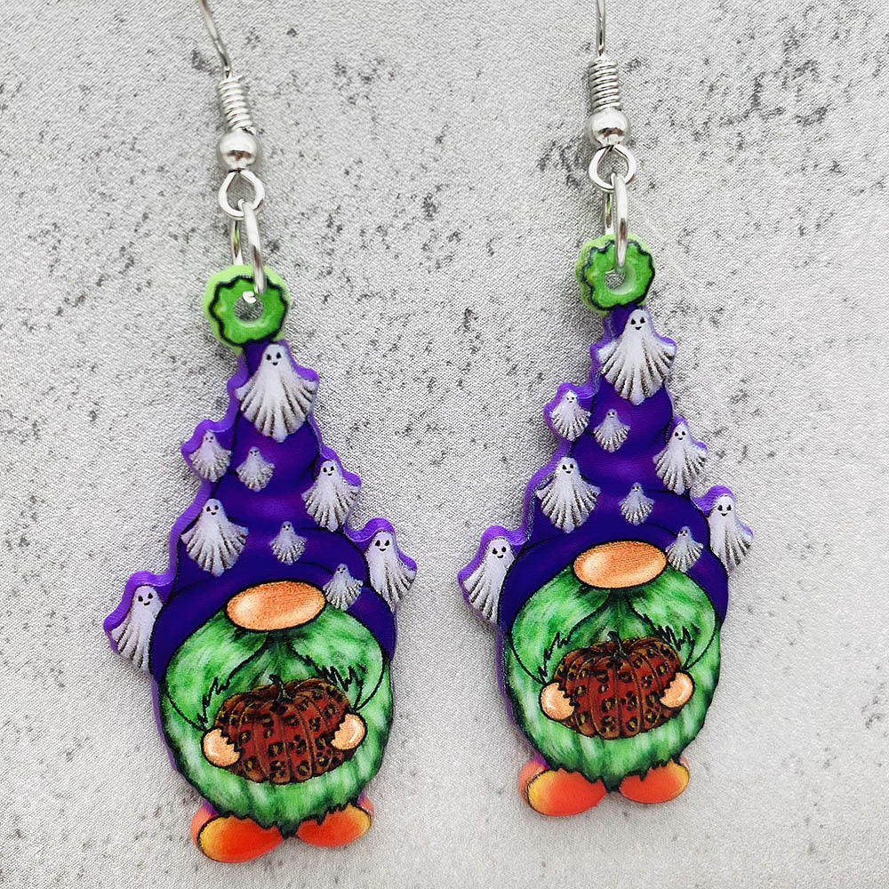 Wholesale Halloween Gnome Gnome Ghost Double Sided Printed Acrylic Earrings