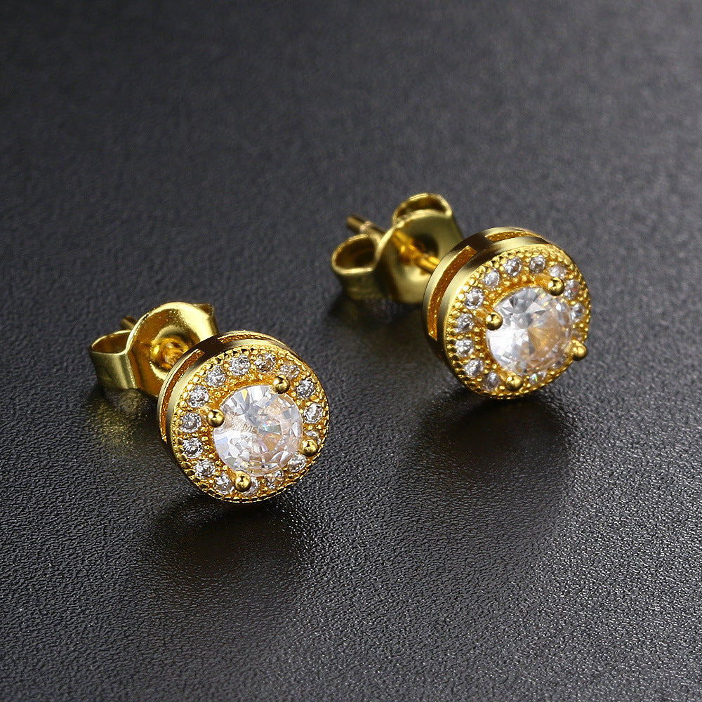 Wholesale Round Full Diamond Hip Hop Zircon Earrings