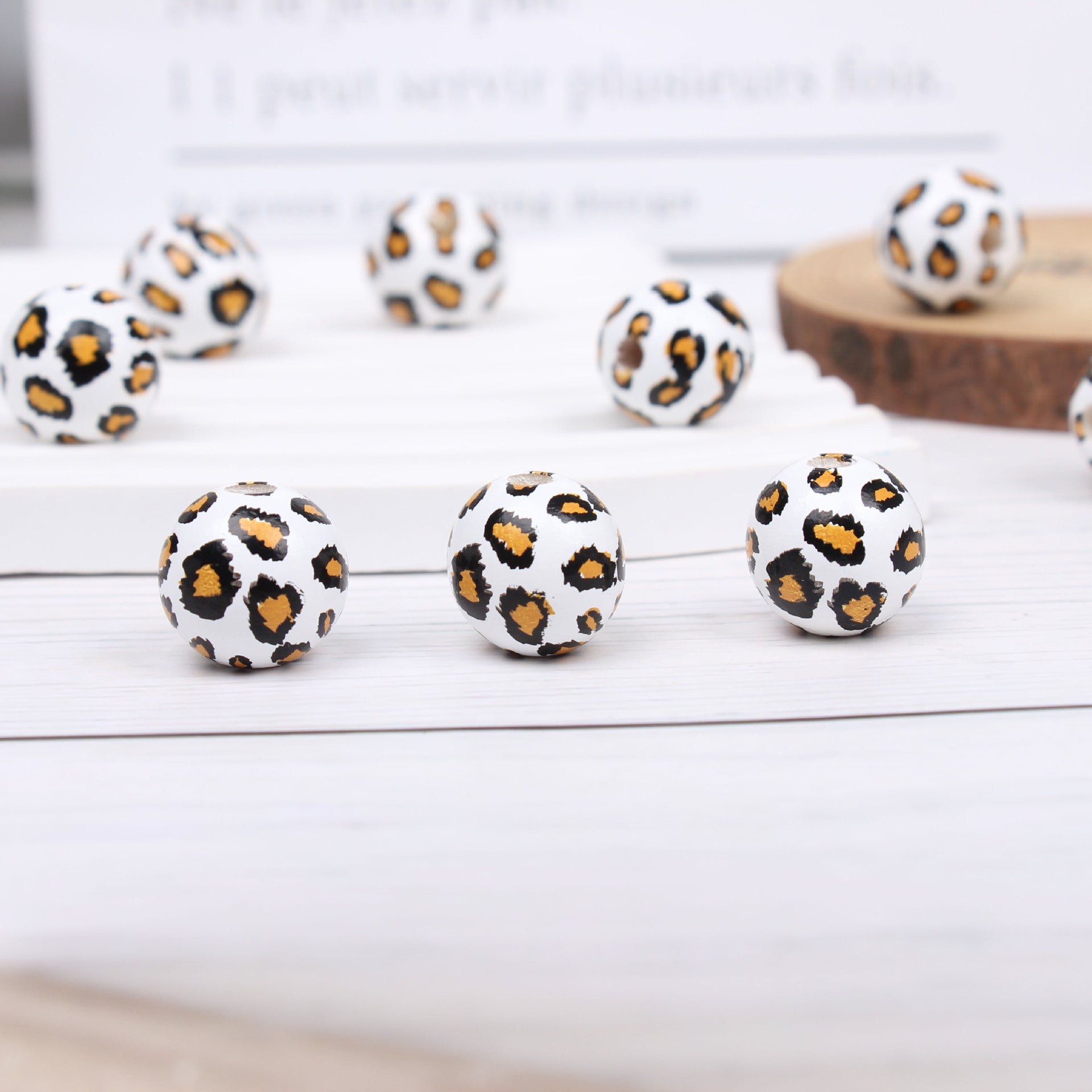 Wholesale 20pcs 16mm Leopard Pattern Wooden Bead Set