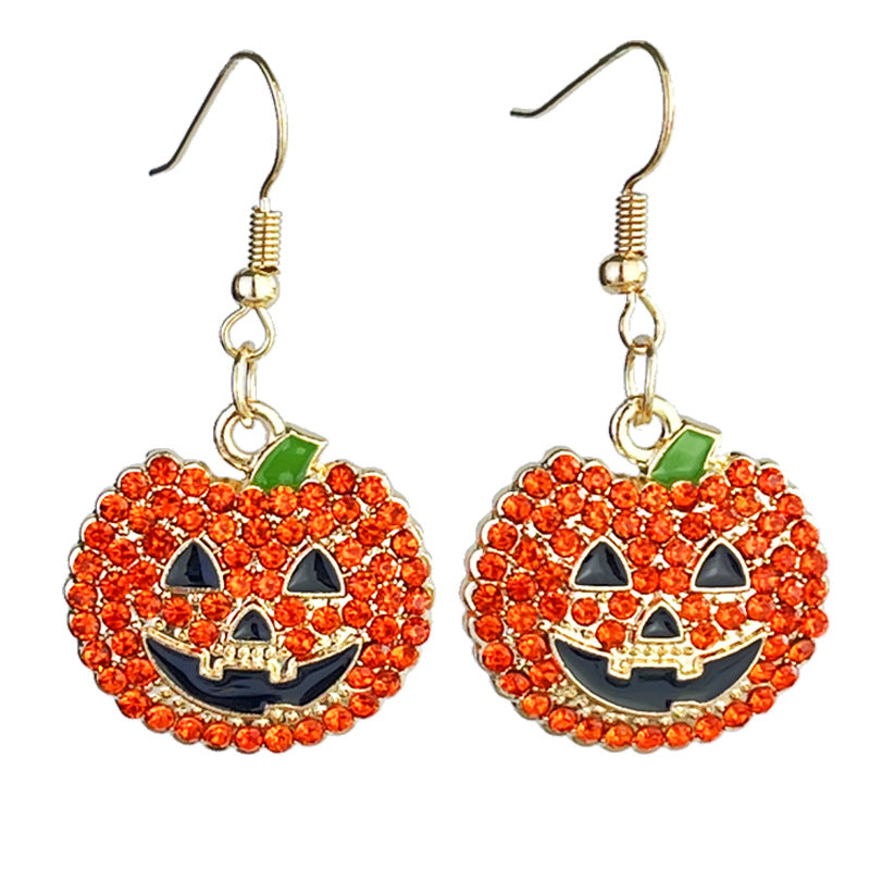 Wholesale 2 Pairs/pack Halloween Pumpkin Ghost Diamond Earrings
