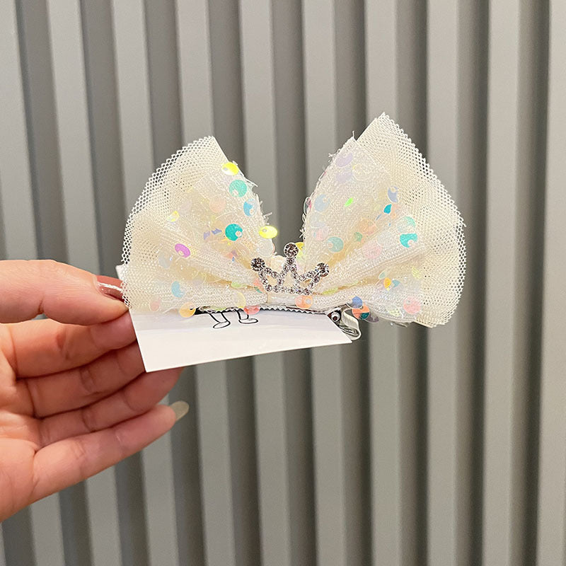 Wholesale Princess Sweet Ribbon Sequin Bow Top Clip Crown Children's Hair Accessories