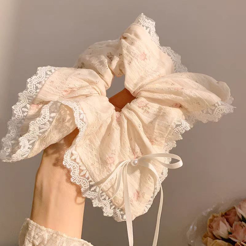 Wholesale Fabric Square  With Openwork Lace Hair  Scrunchie