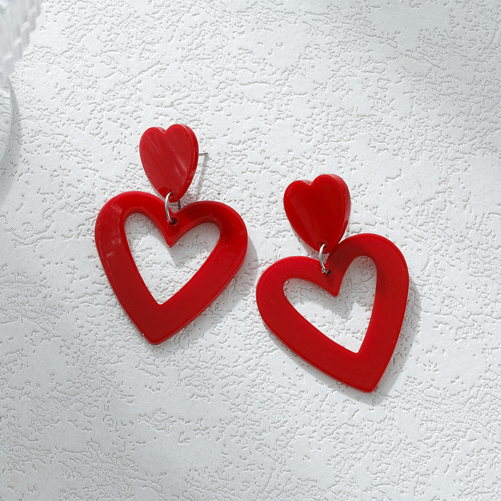 Wholesale  Valentine' s Day Acrylic Red Heart Earrings Peach Heart Cut Out Earrings