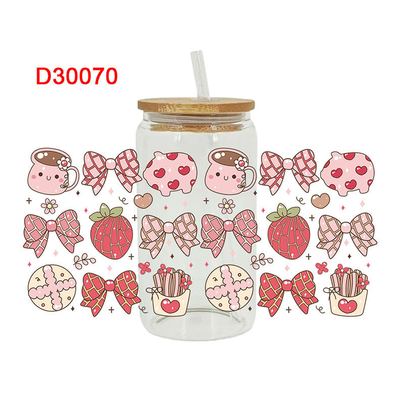 Wholesale Pink Bow Love Valentine's Day 16oz Cup UV DTF Wraps