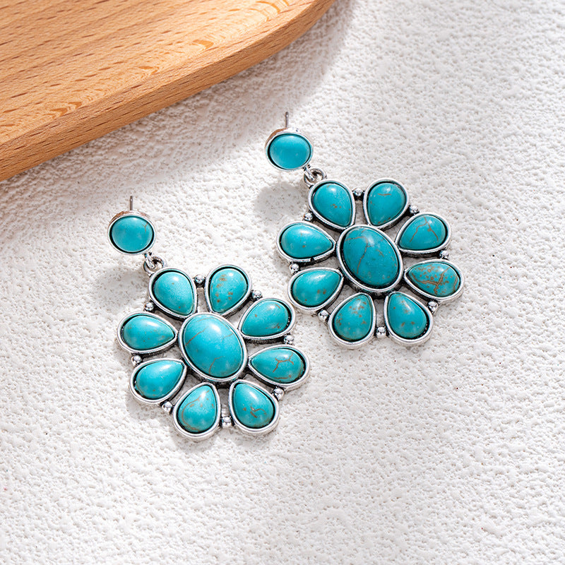 Wholesale Bohemian style turquoise flower earrings