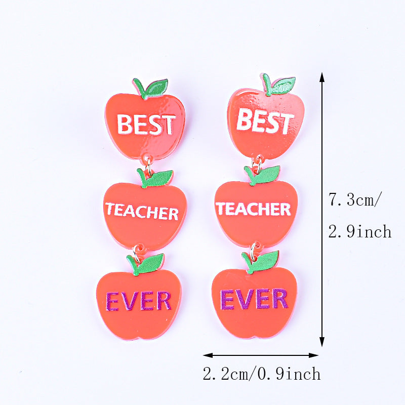 Wholesale Teacher's Day Back To School Season Pencil Rainbow Book Bag Book Red Apple Acrylic Earrings