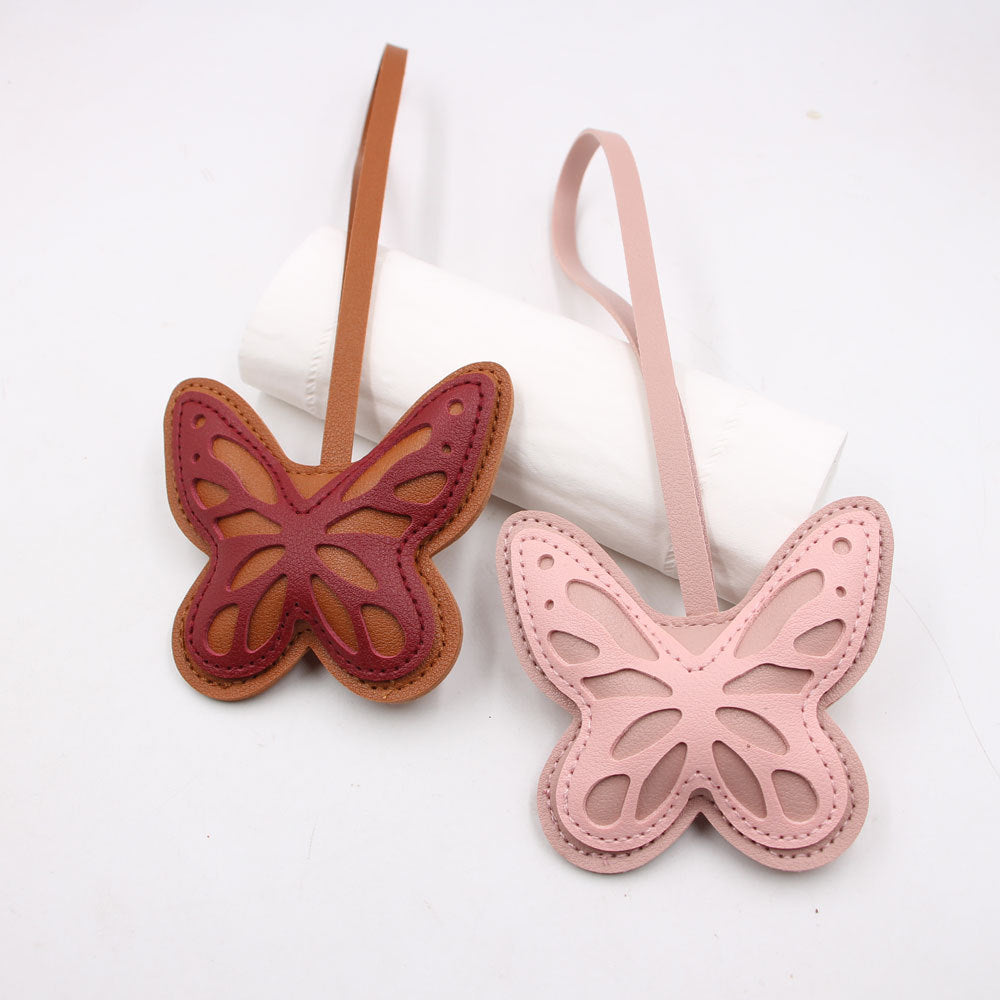 Wholesale Hollow Butterfly Artificial Leather Keychain Pendant Burgundy Bag Charm Fashion Accessory For Gifts And Car Keys