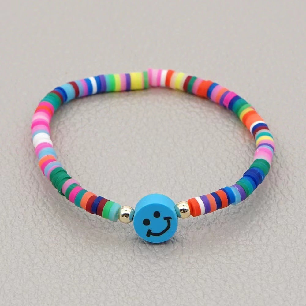 Wholesale niche design handmade soft y rainbow smiley bracelet