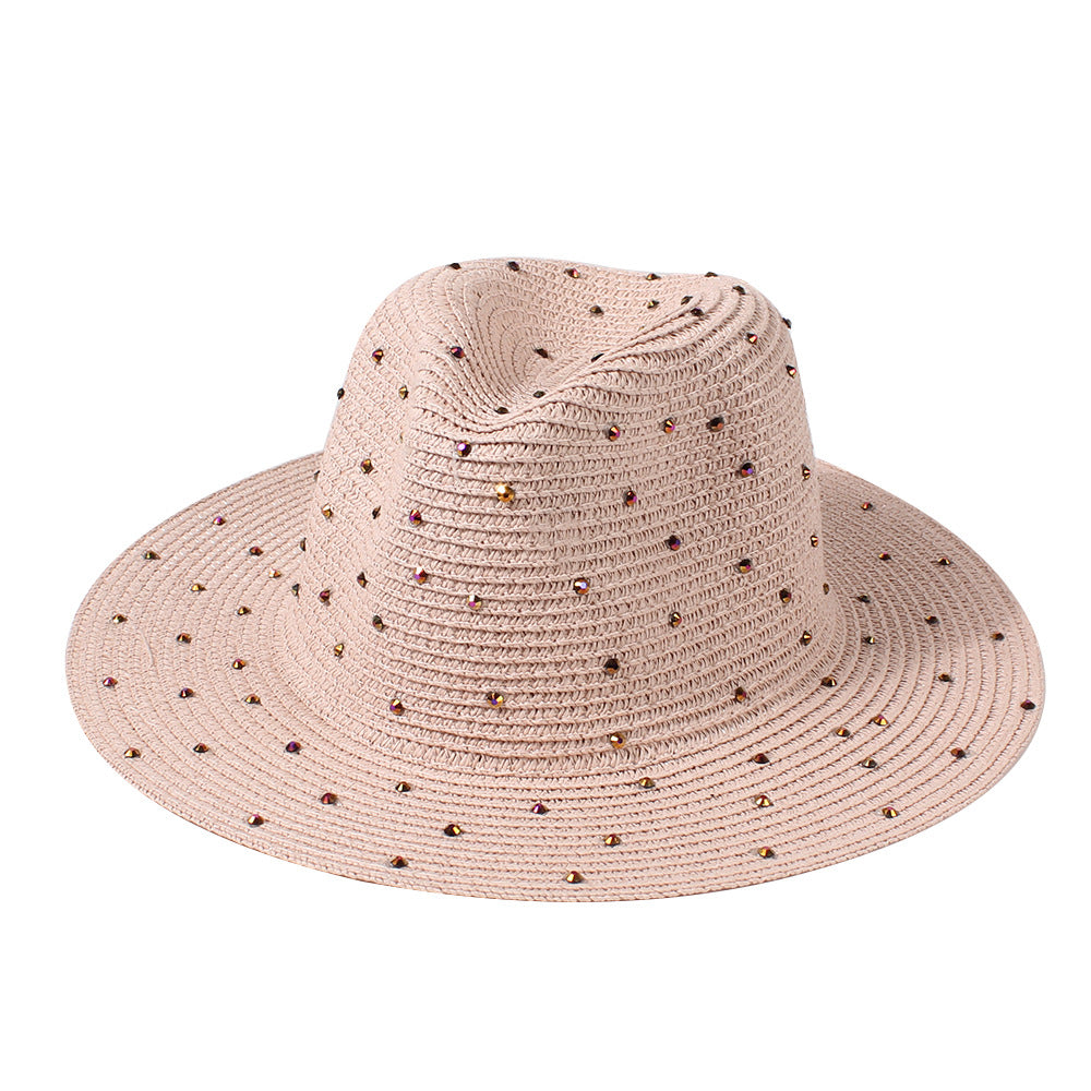 Wholesale Pink Rhinestone Flat Straw Hat